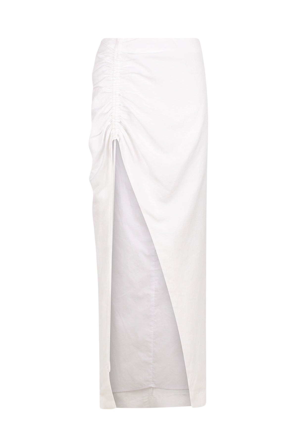 Shona Joy Blanc Linen Ruched Drawstring Midi Skirt11420 nobg