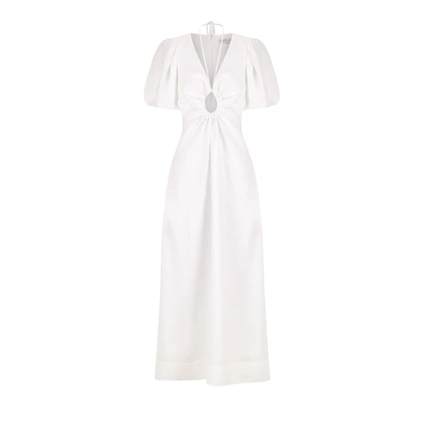 Shona Joy Blanc Linen Ruched Keyhole Midi Dress37539 nobg