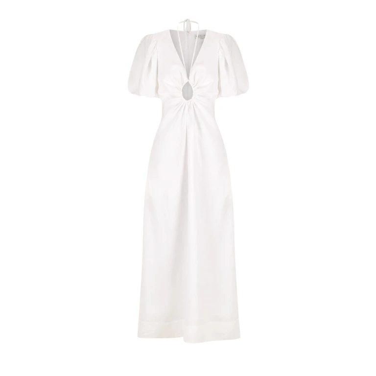 Shona Joy Blanc Linen Ruched Keyhole Midi Dress37539 nobg