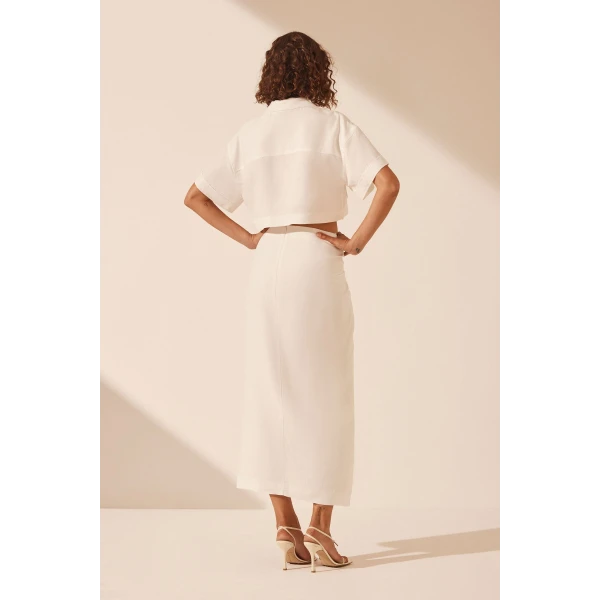 Shona Joy Blanc Linen Short Sleeve Crop Shirt