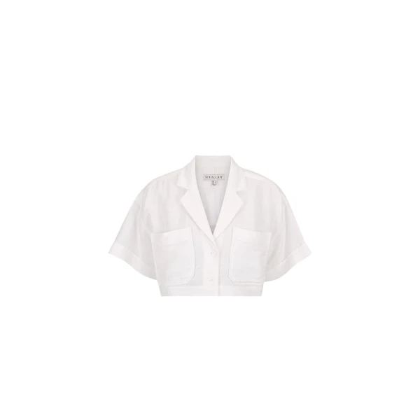 Shona Joy Blanc Linen Short Sleeve Crop Shirt91902 nobg