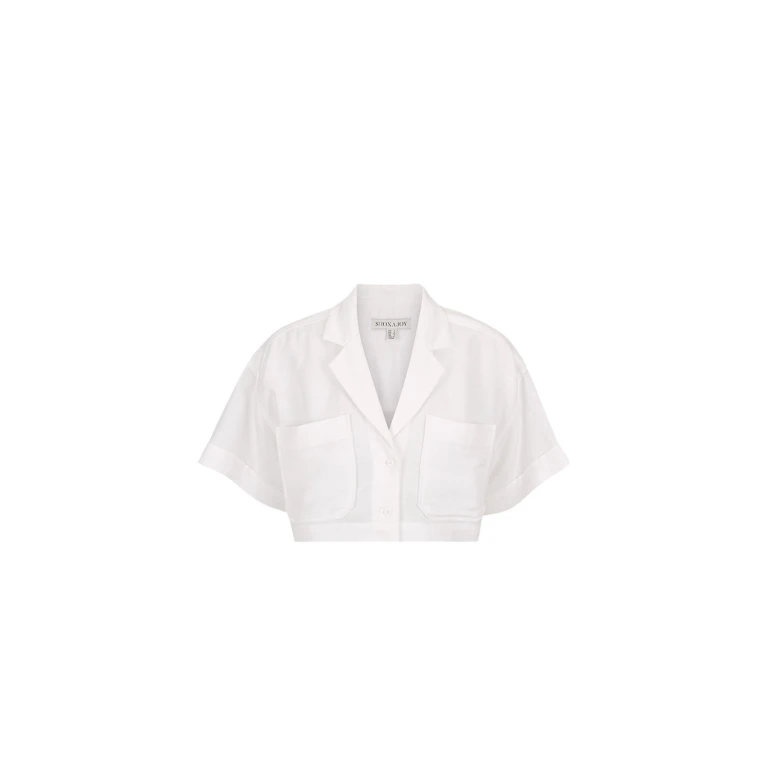 Shona Joy Blanc Linen Short Sleeve Crop Shirt91902 nobg