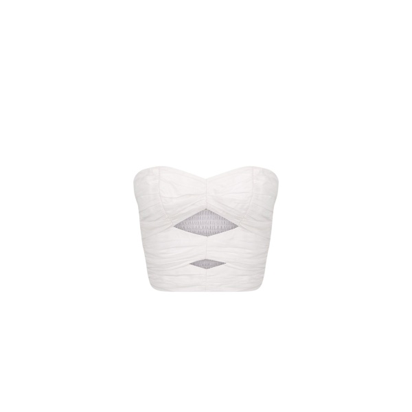 Shona Joy Blanc Linen Strapless Cut Out Ruched Top71453 nobg