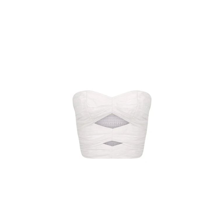 Shona Joy Blanc Linen Strapless Cut Out Ruched Top71453 nobg