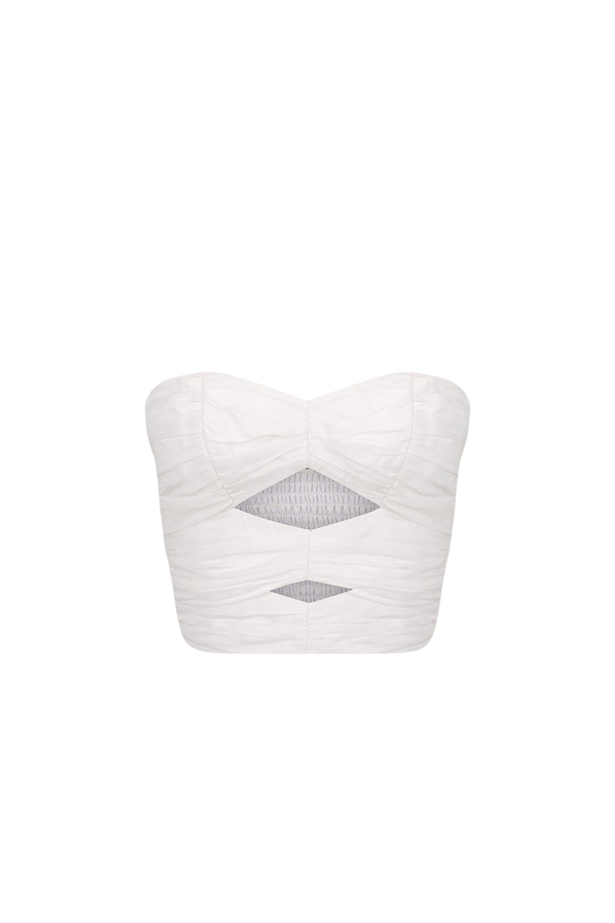 Shona Joy Blanc Linen Strapless Cut Out Ruched Top