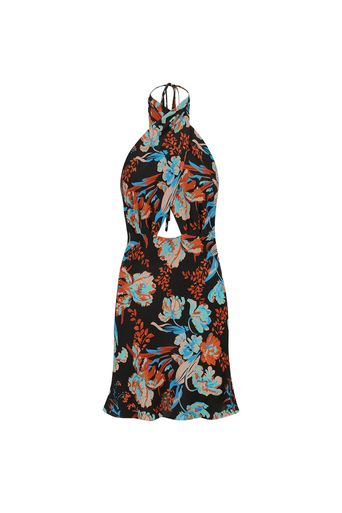 Shona Joy Flotte Silk Cross Front Halter Bias Mini Dress