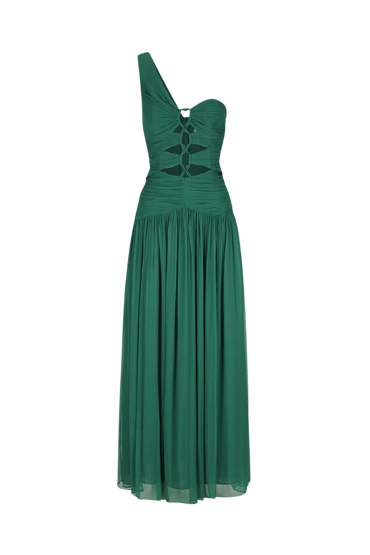 Shona Joy Margot One Shoulder Lace Up Maxi Dress – Evergreen