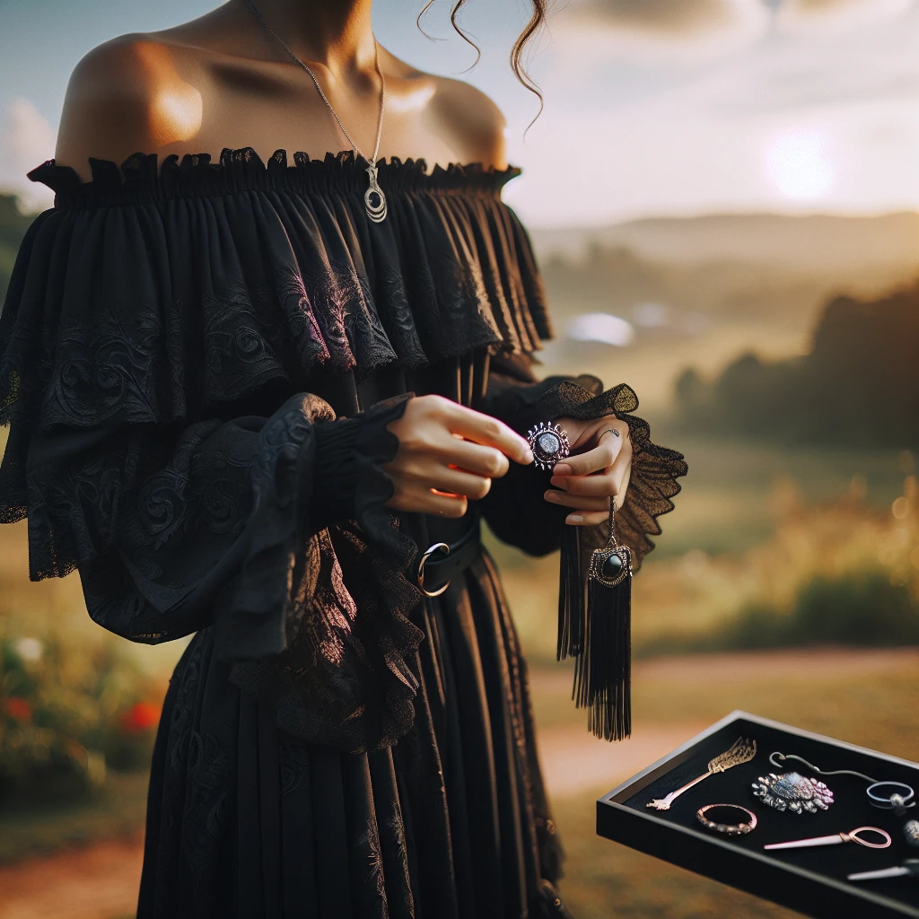 how to accessorize a black off the shoulder dress