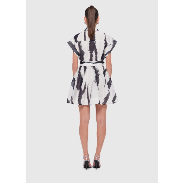 Billie Pocket Shirt Mini Dress - Tiger Print in White