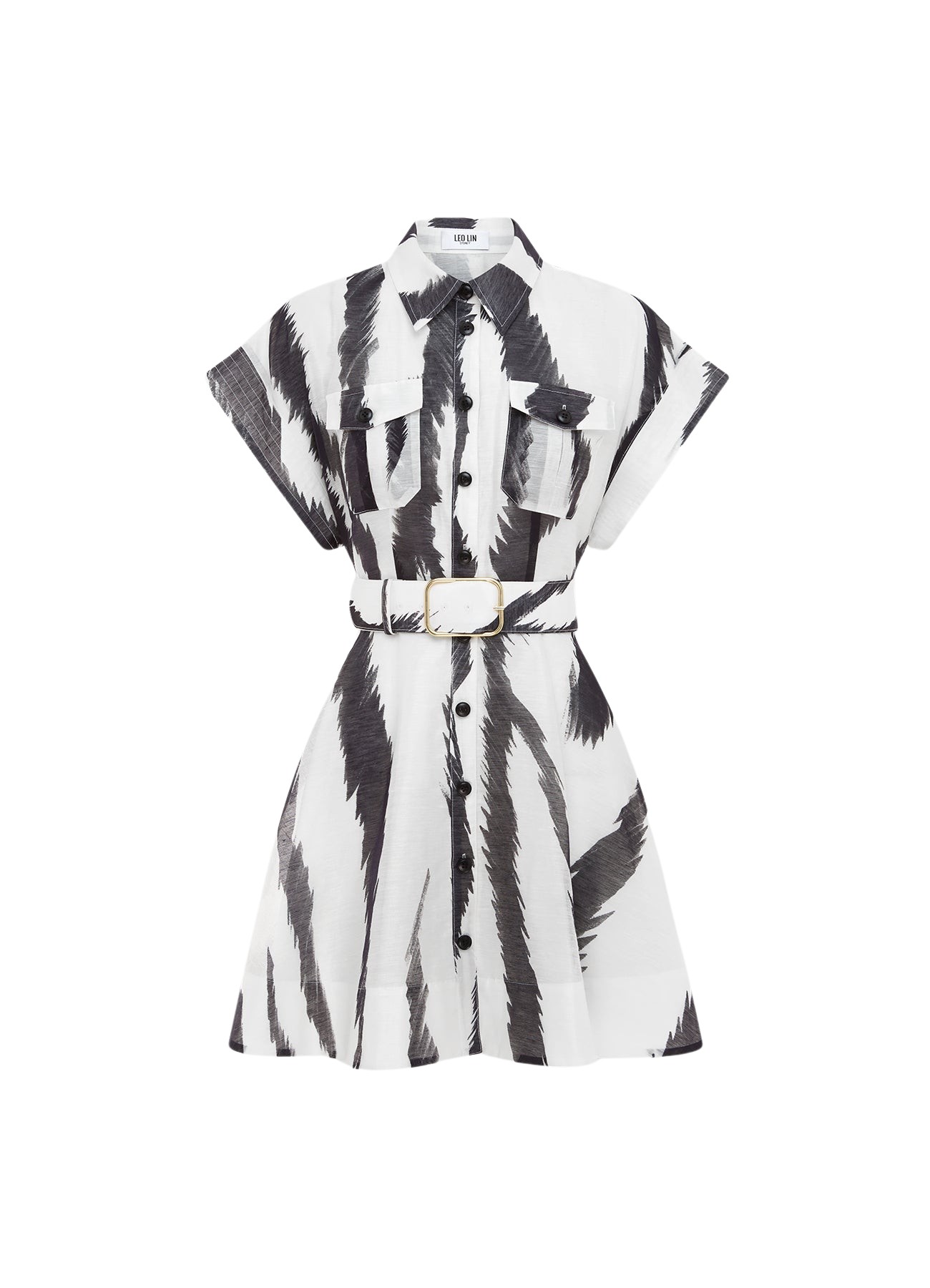 Leo Lin Billie Pocket Shirt Mini Dress – Tiger Print in White