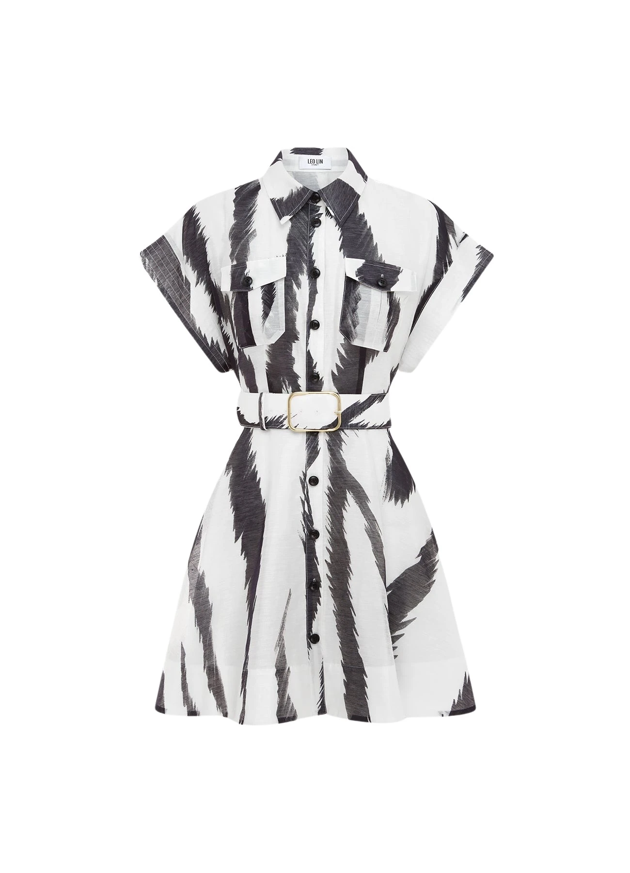 Leo Lin Billie Pocket Shirt Mini Dress Tiger Print in White61681 nobg Leo Lin Billie Pocket Shirt Mini Dress Tiger Print in White61681 nobg