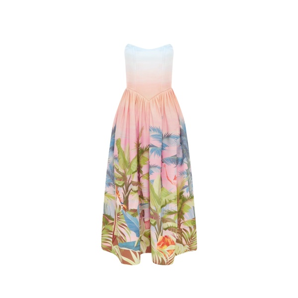 Leo Lin Melanie Bustier Midi Dress Dreamscape Print76845 nobg