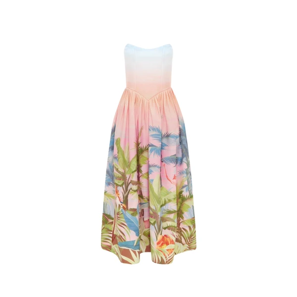 Leo Lin Melanie Bustier Midi Dress Dreamscape Print76845 nobg