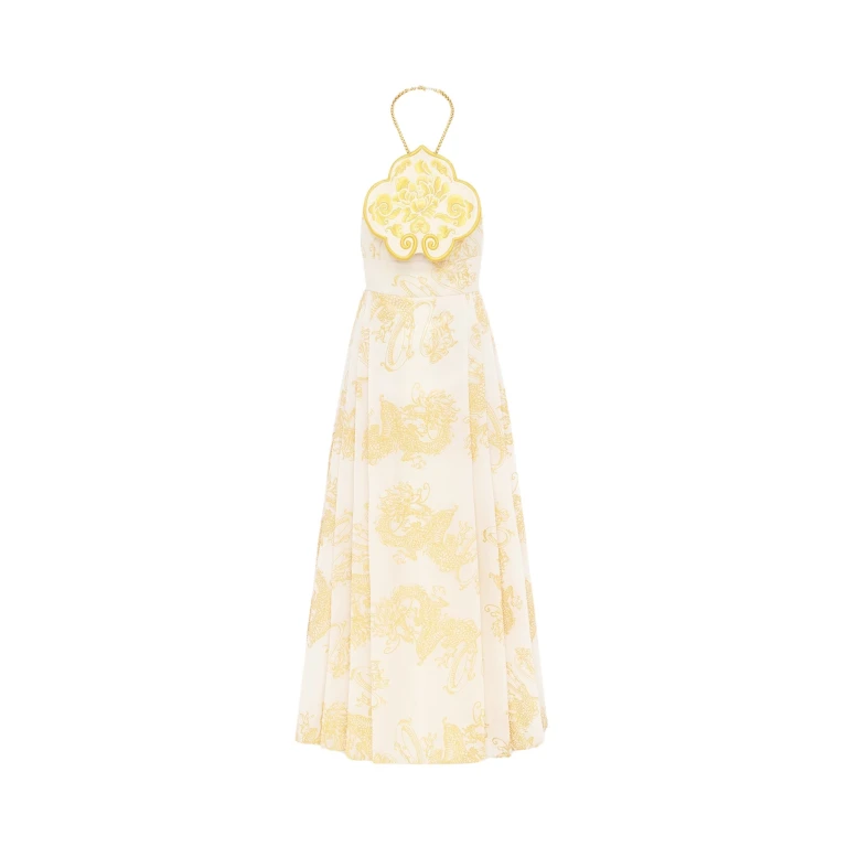 Leo Lin Meng Halterneck Embroidered Maxi Dress Imperial Print61931 nobg