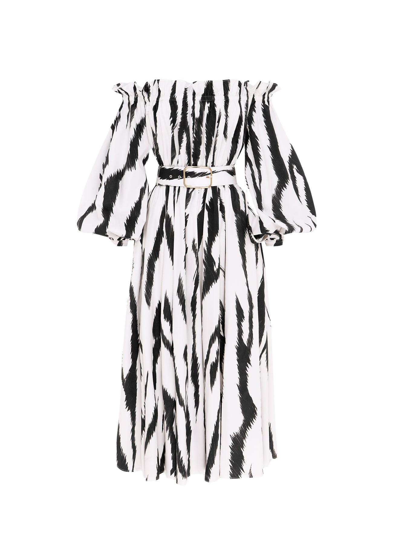 Leo Lin Sarah Off-Shoulder Midi Dress – Tiger Print in White