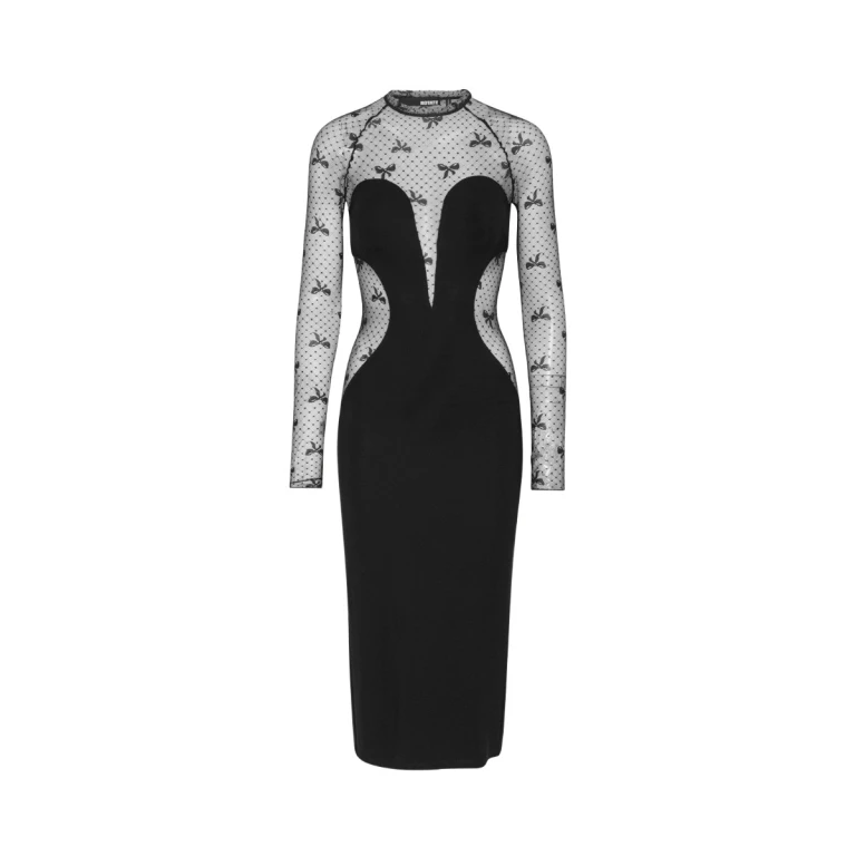 Rotate Birger Christensen Contrast Midi Dress Black90006 nobg