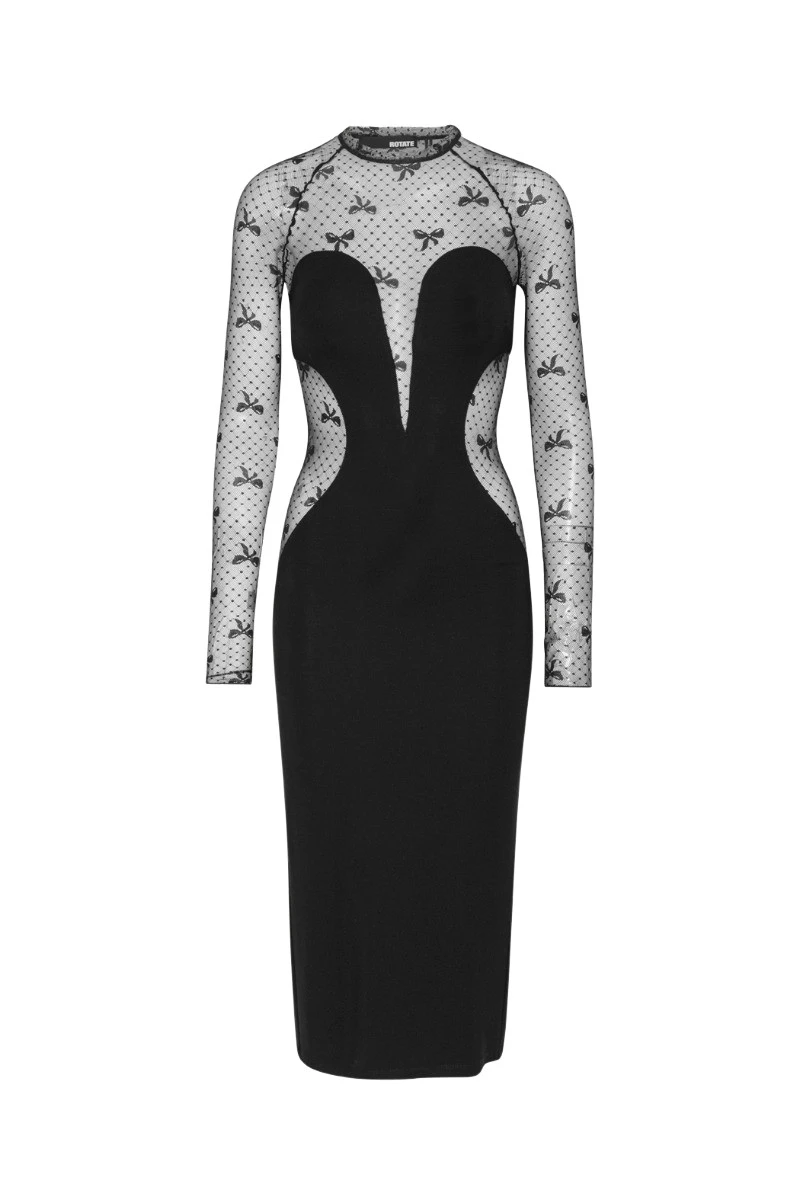 Rotate Birger Christensen Contrast Midi Dress Black90006 nobg Rotate Birger Christensen Contrast Midi Dress Black90006 nobg