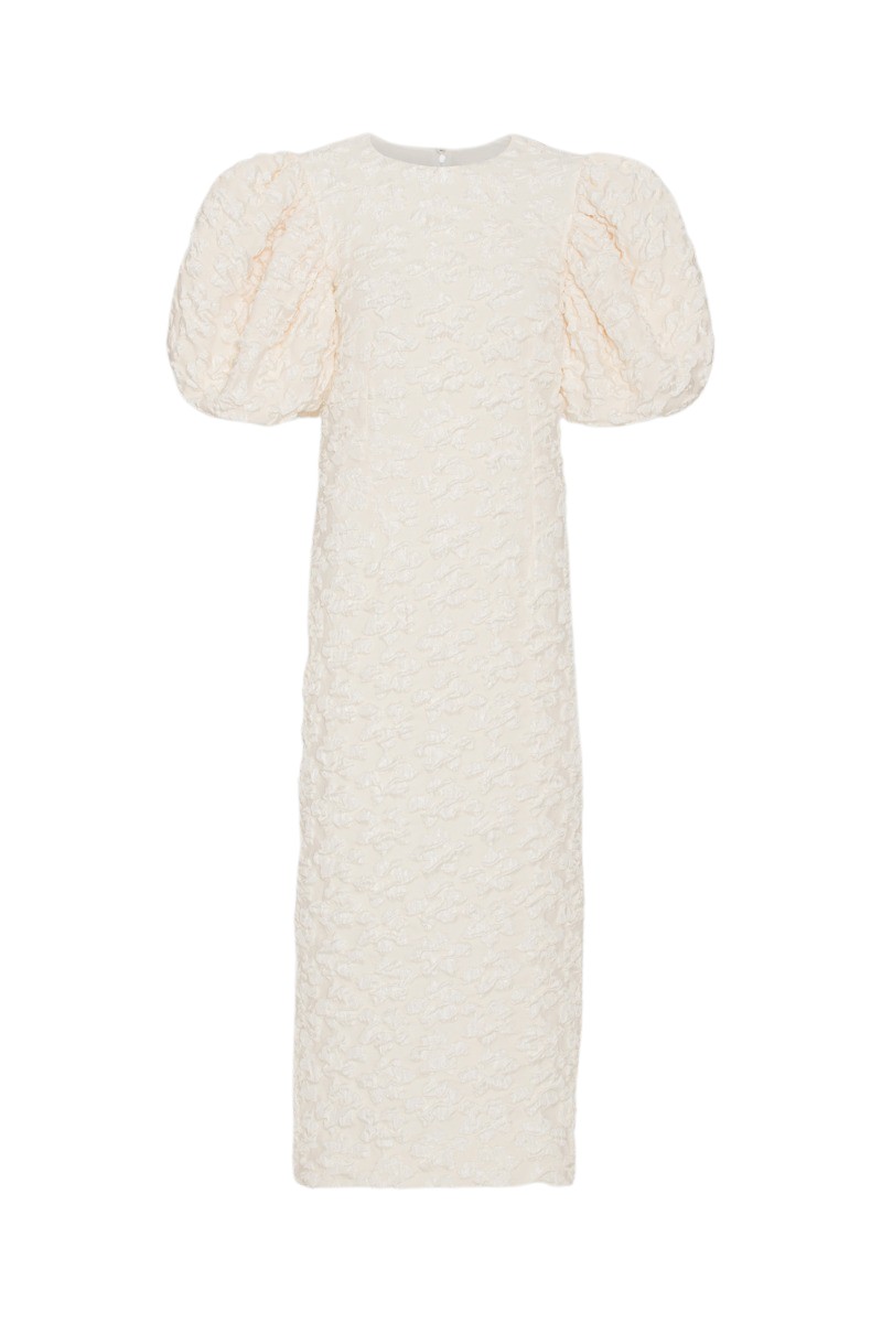 Rotate Birger Christensen Jacquard Midi Puffy Dress Egret
