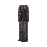 Rotate Birger Christensen Light V Neck Maxi Dress Black Print47578 nobg