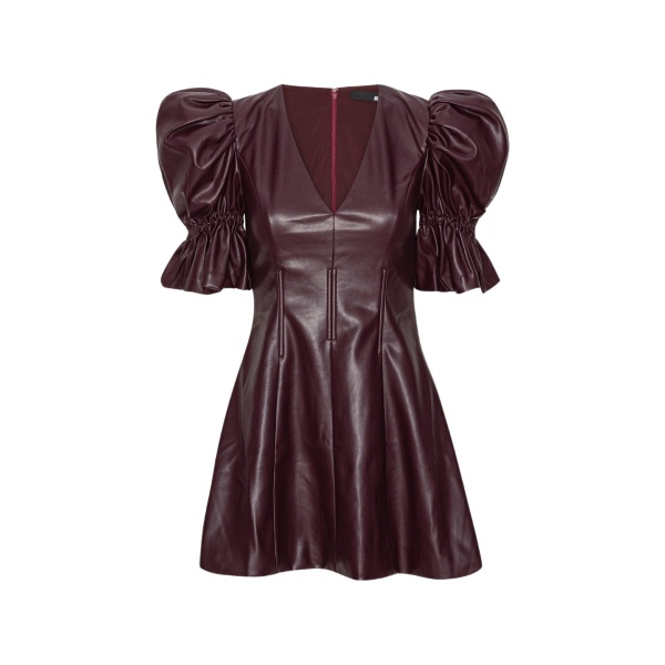Rotate Birger Christensen Puff Sleeve Mini Dress Bordeaux44444 nobg