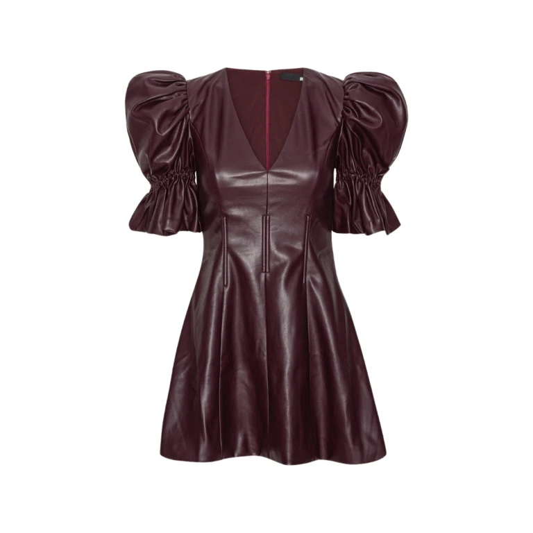 Rotate Birger Christensen Puff Sleeve Mini Dress Bordeaux44444 nobg