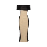 Rotate Birger Christensen Ruched Off Shoulder Dress Black Creme58926 nobg