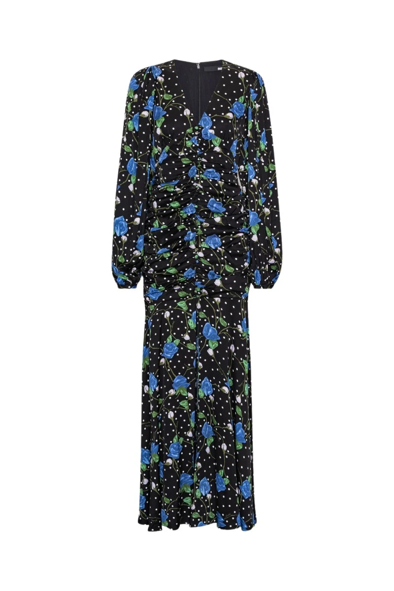 Rotate Birger Christensen Satin Maxi V Neck Dress Black Print36295 nobg Rotate Birger Christensen Satin Maxi V Neck Dress Black Print36295 nobg