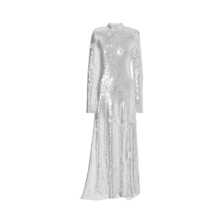 Rotate Birger Christensen Sequins Maxi Dress Silver28175 nobg