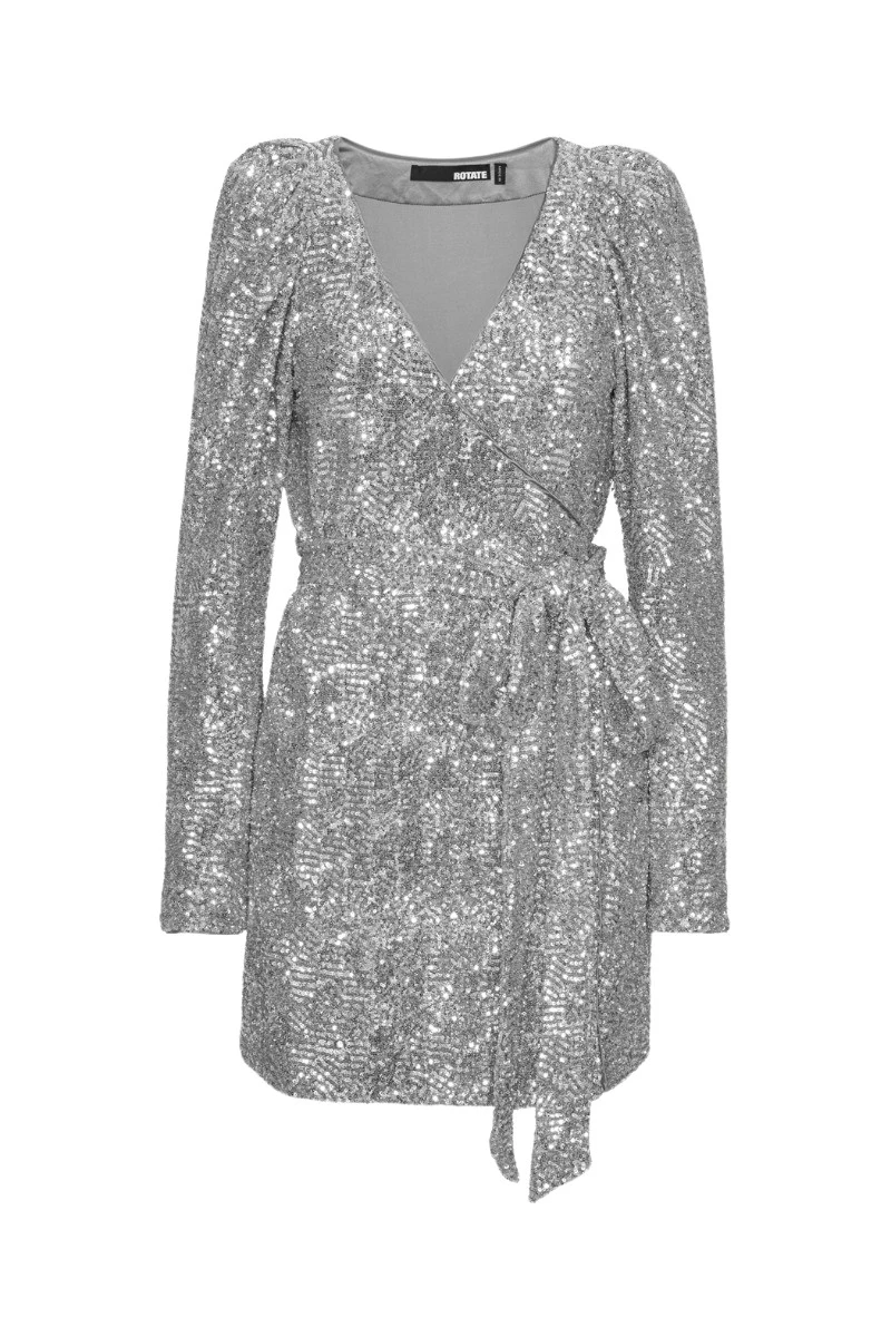 Rotate Birger Christensen Sequins Mini Wrap Dress Silver88029 nobg Rotate Birger Christensen Sequins Mini Wrap Dress Silver88029 nobg