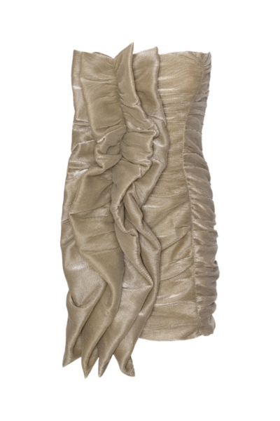 Rotate Birger Christensen Small Plisse Ruched Dress Beige13349 nobg