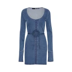 Rotate Birger Christensen Stretchy Scoop Neck Dress Blue76312 nobg