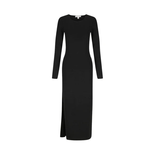 Shona Joy Basic Long Sleeve Open Back Midi Dress Black35731 nobg