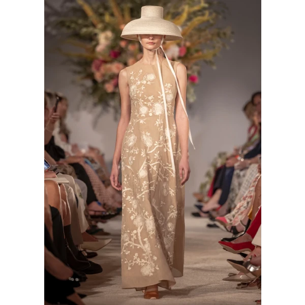 Embroidered Eloise Dress In Cotton Burlap - Image 5