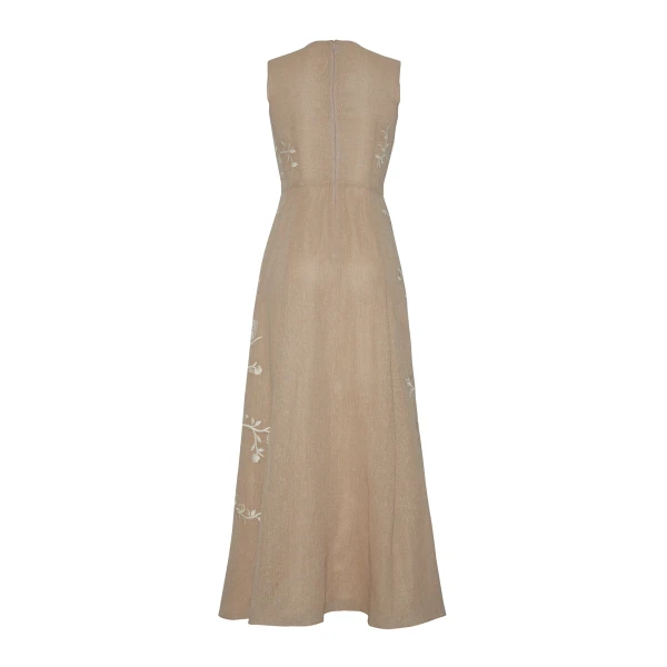 Embroidered Eloise Dress In Cotton Burlap - Image 6