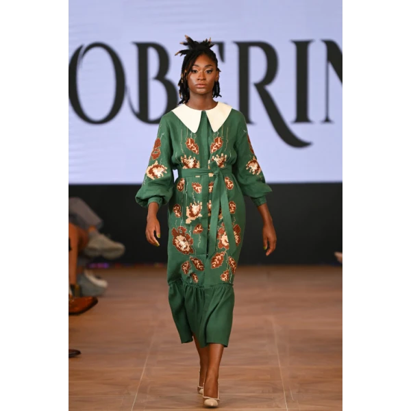 Adele Green Midi Dress With Collar - Image 9