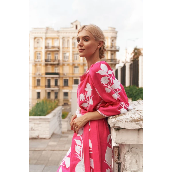 Eden Fuchsia Maxi Dress With White Embroidery - Image 9