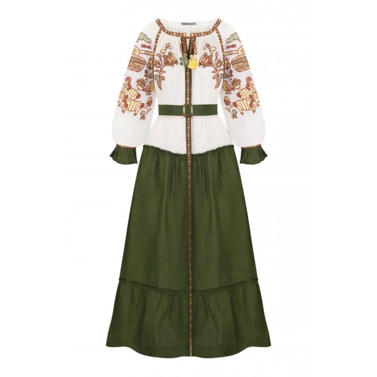 Foberini Vishita History Beige-Green Maxi dress