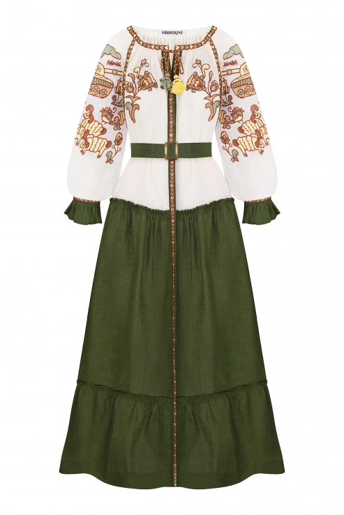 Foberini Vishita History Beige-Green Maxi dress Foberini Vishita History Beige-Green Maxi dress