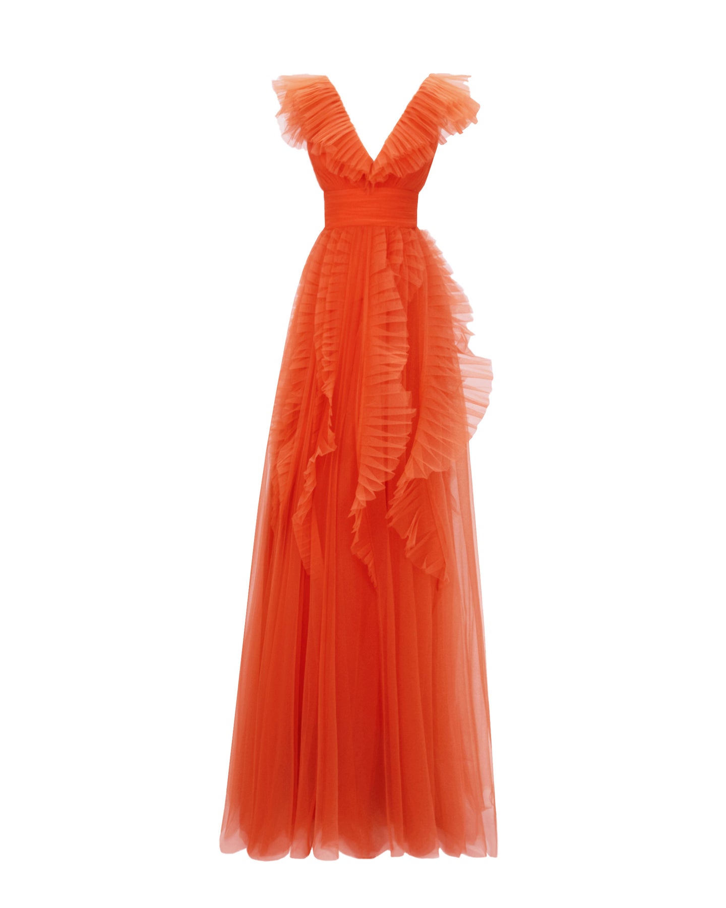 Gemy Maalouf Deep V-Neckline Flared Ruffled Dress