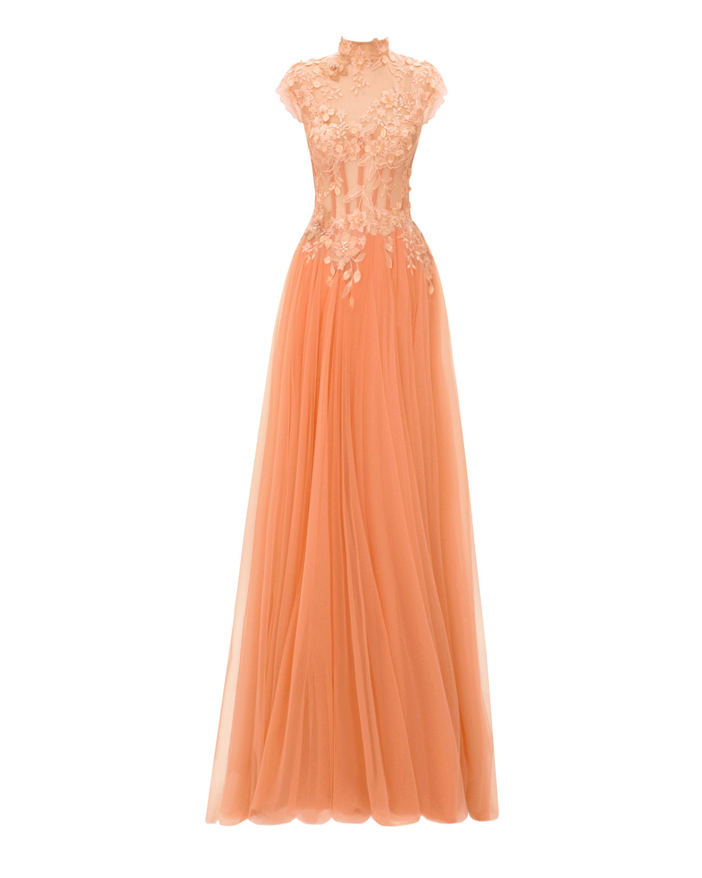 Gemy Maalouf High-Collar Floral Corset Dress
