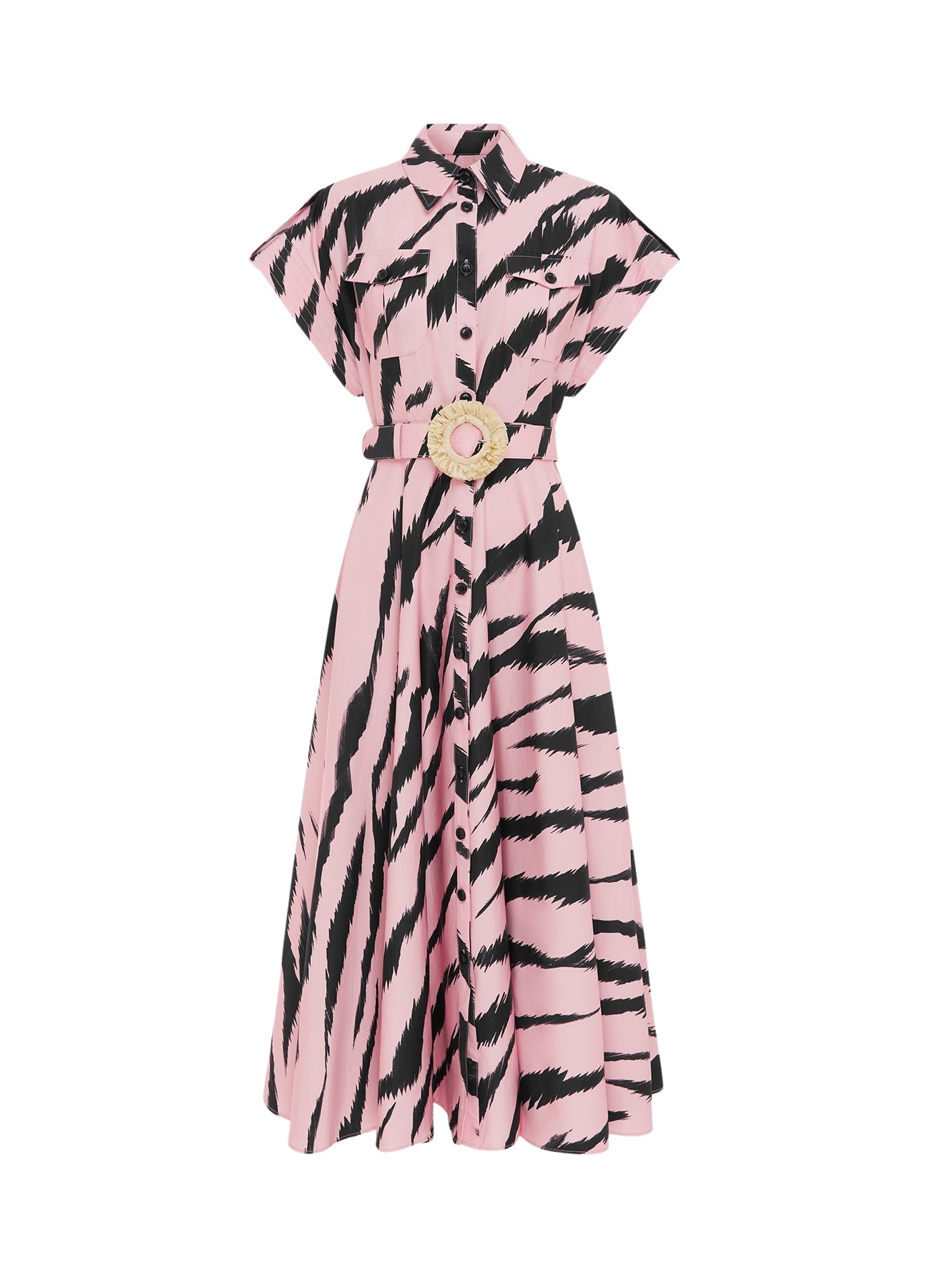 Leo Lin Anita Pocket Shirt Midi Dress – Tiger Print in Pink
