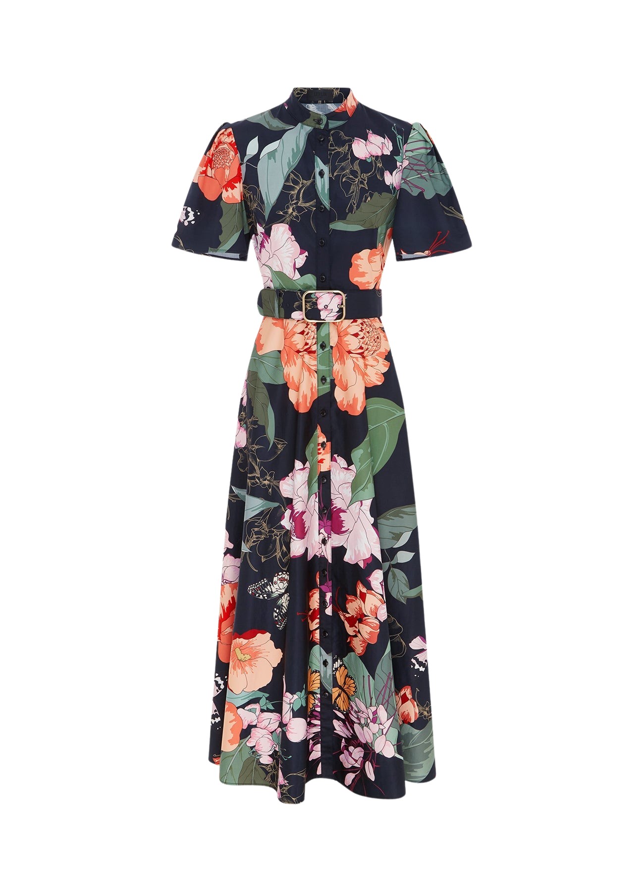 Leo Lin Bianca Short Sleeve Midi Dress – Lush Print in Black