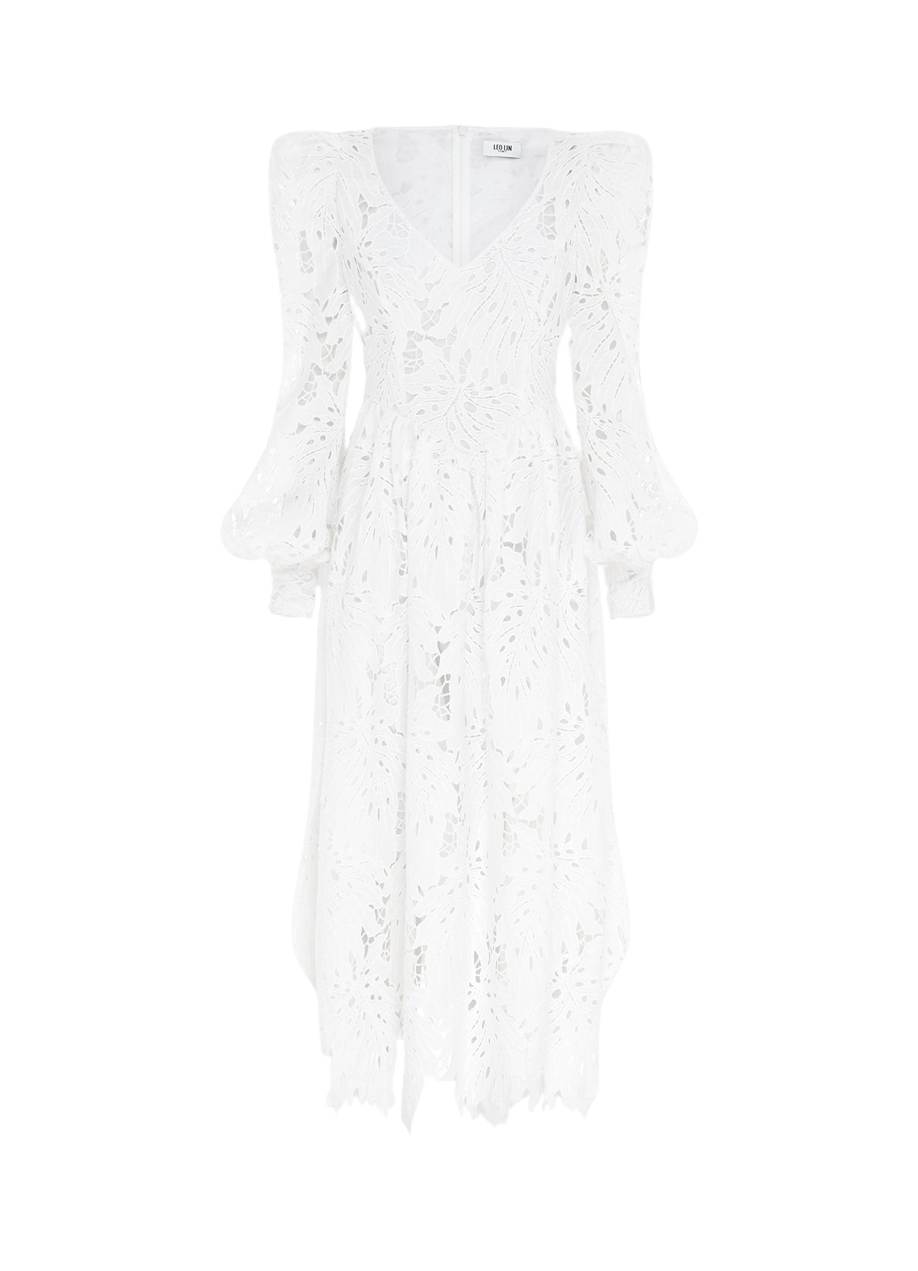 Leo Lin Lilah Lace Structured Shoulder V Neck Dress – Snow