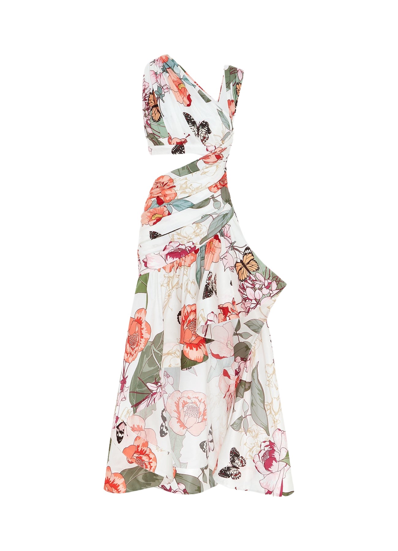 Leo Lin Tyler Asymmetric Gown – Lush Print in White