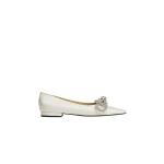 Double Crystal Bow Flat Silk White