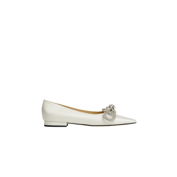 Double Crystal Bow Flat Silk White