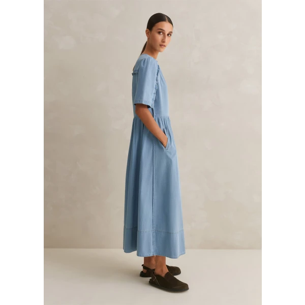 Chambray Relaxed Ruffle Midi Dress - Image 5