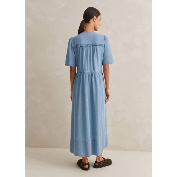 Chambray Relaxed Ruffle Midi Dress - Image 6