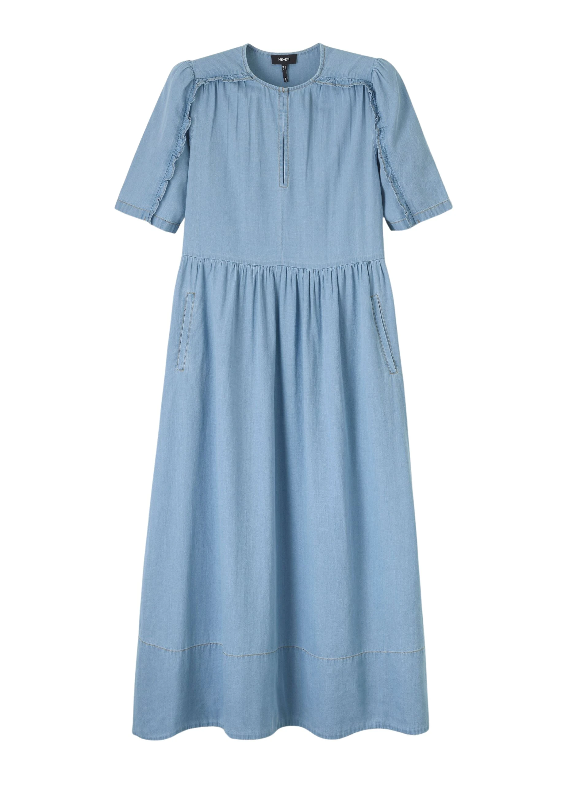 Me-and-Em-Chambray-Relaxed-Ruffle-Midi-Dress-scaled25323_nobg Chambray Relaxed Ruffle Midi Dress - Image 1