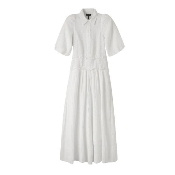 Cheesecloth Shirred Maxi Shirt Dress